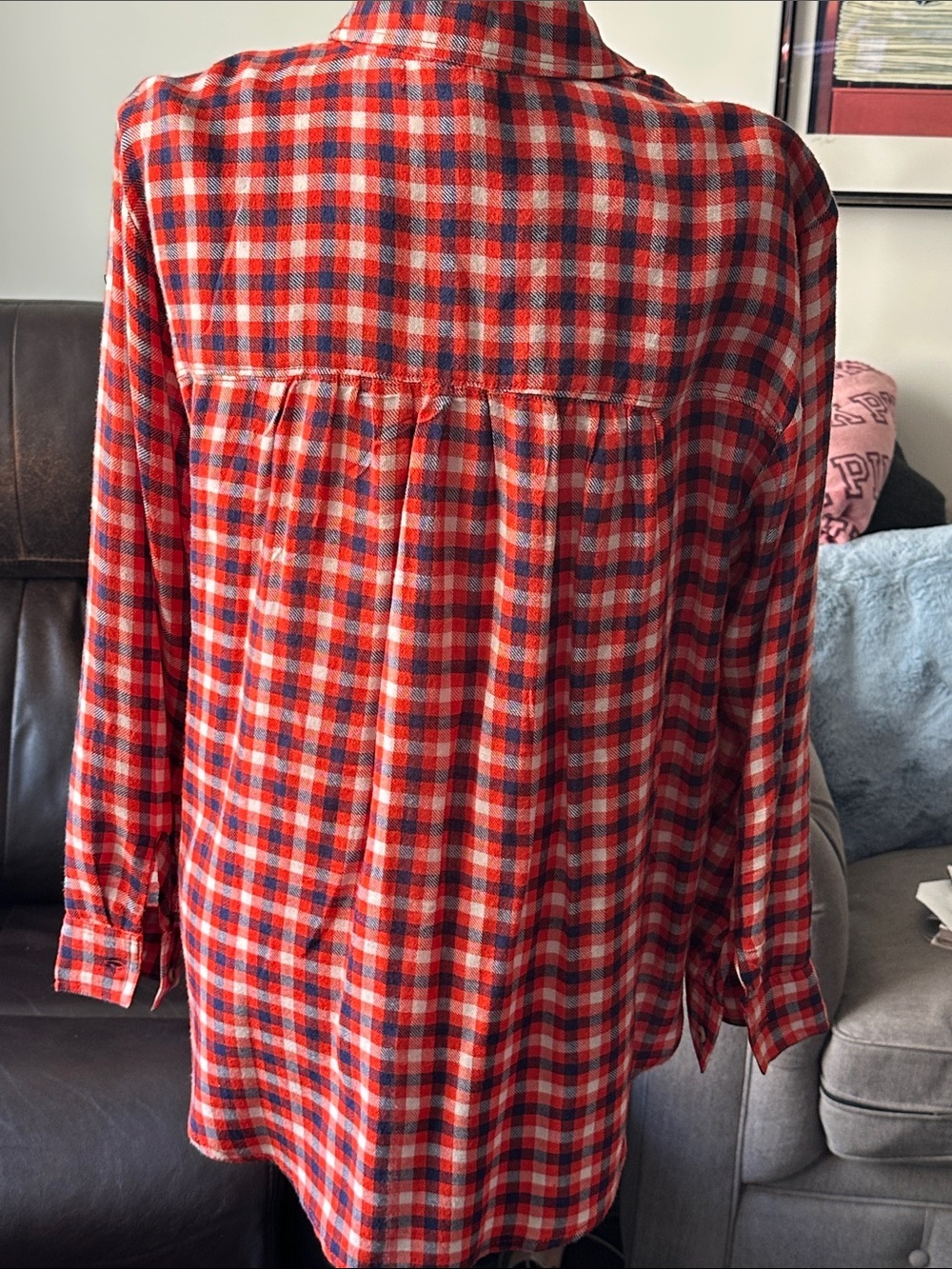 Pilcro Red and Navy Plaid Button-Down Shirt - Picture 4 of 6